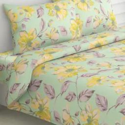 Haus & Kinder - Golden Petal 186 TC 100 % Cotton Printed Bedsheet - (King, Green/ Yellow)-4