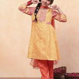 Girls Bandhani Print A-Line Kurta with Pants & Dupatta-image-69