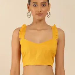 Cotton Slub Non-Padded Back-Open Blouse-image-11