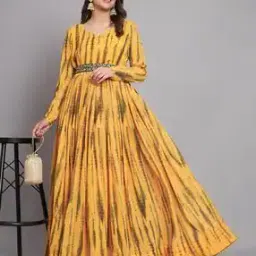 Women Printed Gown Dress with Belt-image-73
