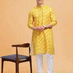Men Regular Fit Floral Print Long Kurta-image-18