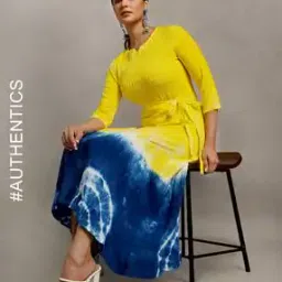 Women Tie & Dye A-Line Dress with Waist Tie-Up-image-12