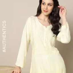 Women Hand Embroidered Lucknowi Chikankari Kurta-image-17