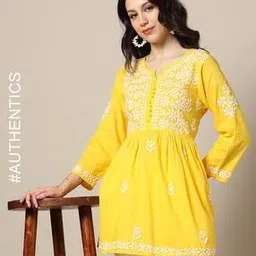 Women Hand Embroidered Lucknowi Chikankari Flared Short Kurti-image-55