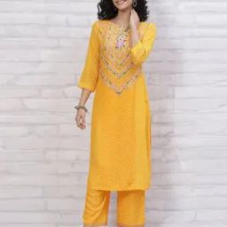 Women Chevron Print Straight Kurta & Palazzos Set-picture-8