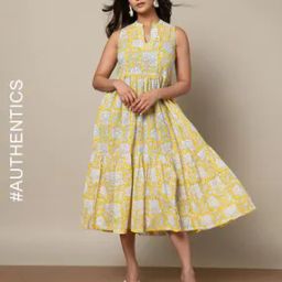 Handblock Print Cotton Fit & Flare Dress-image-18