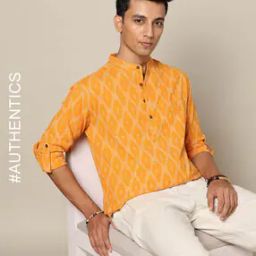 South Ikat Cotton Short Kurta with Roll-Up Sleeves & Patch Pocket-89