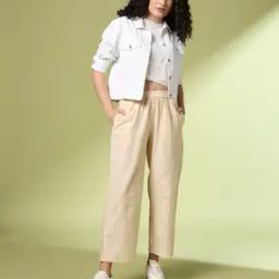 Women Woven Straight Fit Pants with Insert Pockets-picture-10