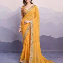 Women Bandhani Printed Georgette Saree With Embroidered Lace Border -image-47