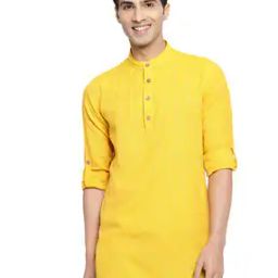 Striped Short Kurta with Mandarin Collar-image-21