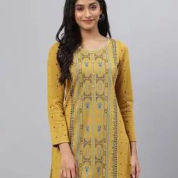 Women Floral Woven Straight Kurti-image-11