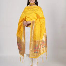 Women Woven Dupatta with Zari Border-image-1