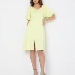 V-Neck A-Line Dress with Front Slit-image-65