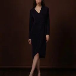 Women Shimmer V-Neck Wrap Dress-image-30