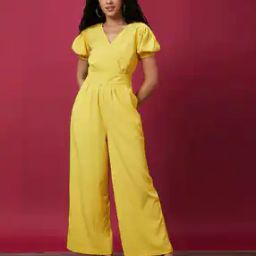 Women V-Neck Jumpsuit with Puff Sleeves-image-76