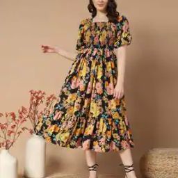 Women Floral Print Fit and Flare Dress-image-2
