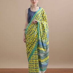 Women Elephant Print Pure Cotton Saree-image-47