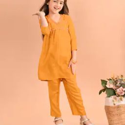 Girls Embroidered Flared Kurta Set-image-79