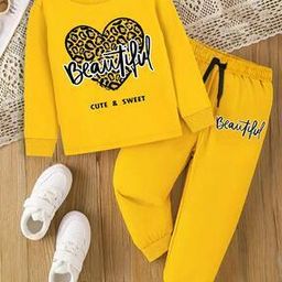 Girls Graphic Print Round-Neck Top & Pants Set-picture-2