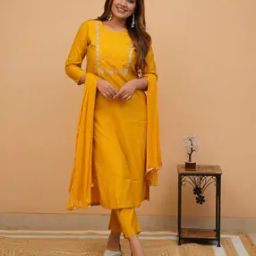 Women Embroidered Straight Kurta with Pants & Dupatta-image-41