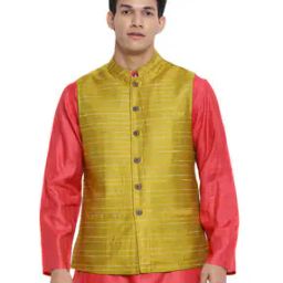 Striped Nehru Jacket with Welt Pockets-44