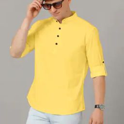Men Mandarin Collar Short Kurta-image-65