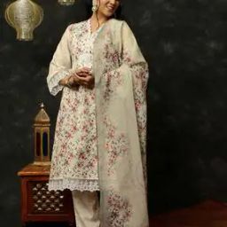 Women Floral Print A-Line Kurta Set with Dupatta-image-79