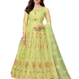 Embroidered Semi-Stitched Anarkali Dress Material-image-16