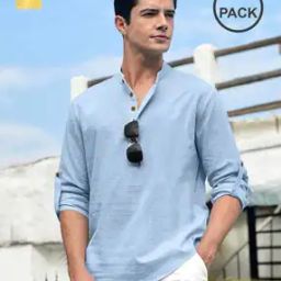 Pack of 2 Men Regular Fit Short Kurtas with Mandarin Collar-17