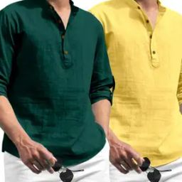 Pack of 2 Men Regular Fit Mandarin-Neck Kurtas-image-35