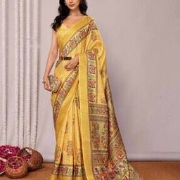 Women Kalamkari Printed Kalamkari Saree with Blouse Piece-picture-15
