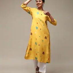 Women Ikat Print Straight Kurta-image-32