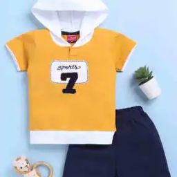 Typographic Print Hooded T-Shirt & Shorts Set-image-95