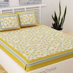 Floral Print Jaipuri Double Bedsheet with Pillow Covers-40