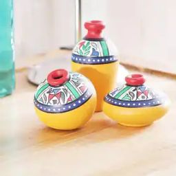 Set of 3 Miniature Terracotta Pots with Warli Art Work-17