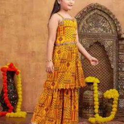 Girls Floral Print Flared Kurta Set-image-51
