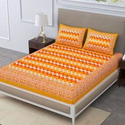 Herringbone Print Double Bedsheet With 2 Pillow Covers TC 120-150-image-89