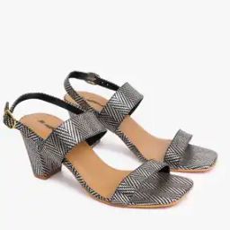 Metallic Strap Chunky-Heeled Sandals-image-4