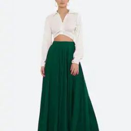 Women Pleated Flared Maxi Skirt-image-69
