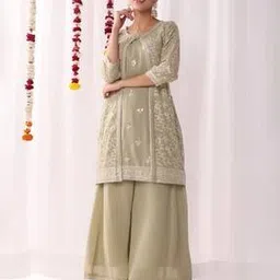 chhabra 555 Women Embroidered Jacket & Kurta with Pants & Dupatta Co-Ord Set-picture-0
