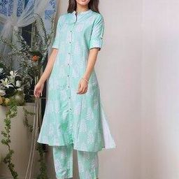 gosriki Women Leaf Print Straight Kurta Set-picture-20