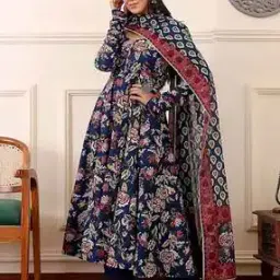 revangi Women Floral Print Anarkali Kurta Suit Set-picture-10
