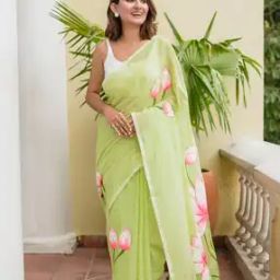 Floral Cotton Linen Saree with Running Blouse -image-8