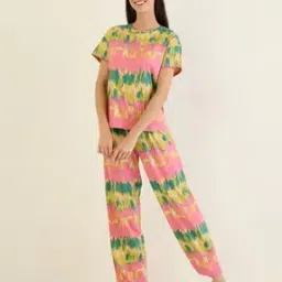 sweet dreams Women Tie & Dye Print T-Shirt & Pyjamas Set-picture-15