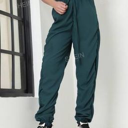 Shein Casual High Rise Waist Bottle Green Ruched Track Pant-image-17