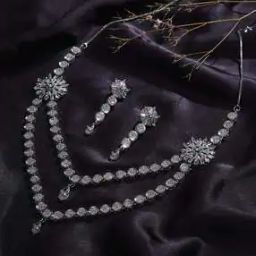 Women Silver-Plated Stone-Studded Necklace & Earrings Set-image-43