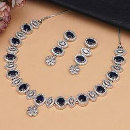 Women Silver-Plated Stone-Studded Necklace & Earrings Set-53