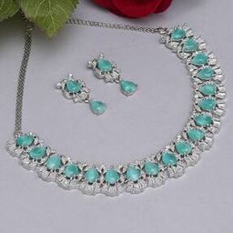 Women Silver-Plated Stone-Studded Necklace & Earrings Set-image-47