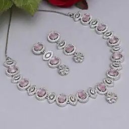 Women Silver-Plated Stone-Studded Necklace & Earrings Set-image-62