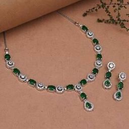 Women Silver-Plated Stone-Studded Necklace & Earrings Set-image-51